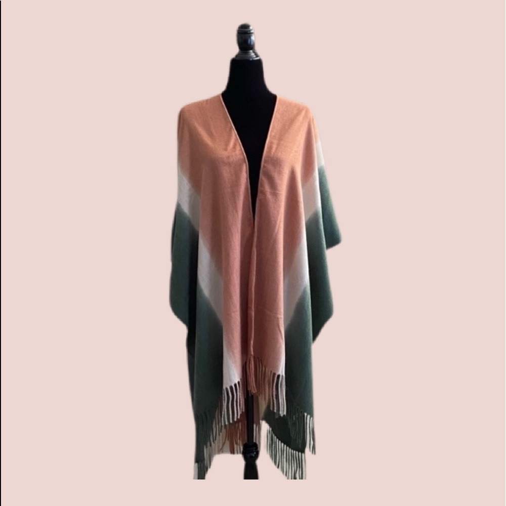 ℋ𝒫💐Fringed Boho Dyed Boho Poncho Cardigan - Picture 10 of 13